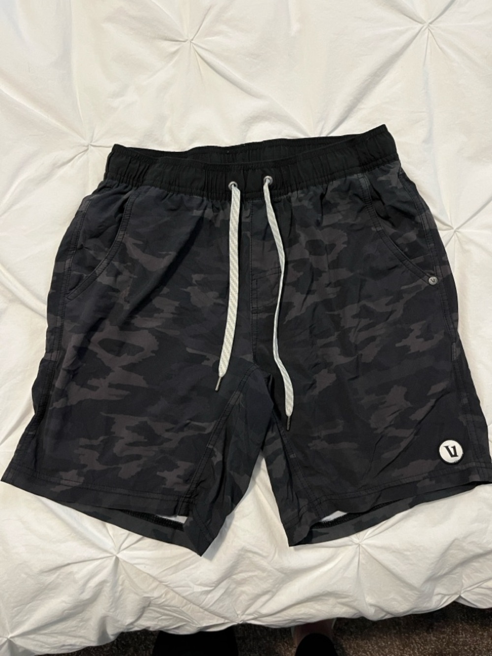 Vuori Men's Ponto Black Camo Drawstring Shorts